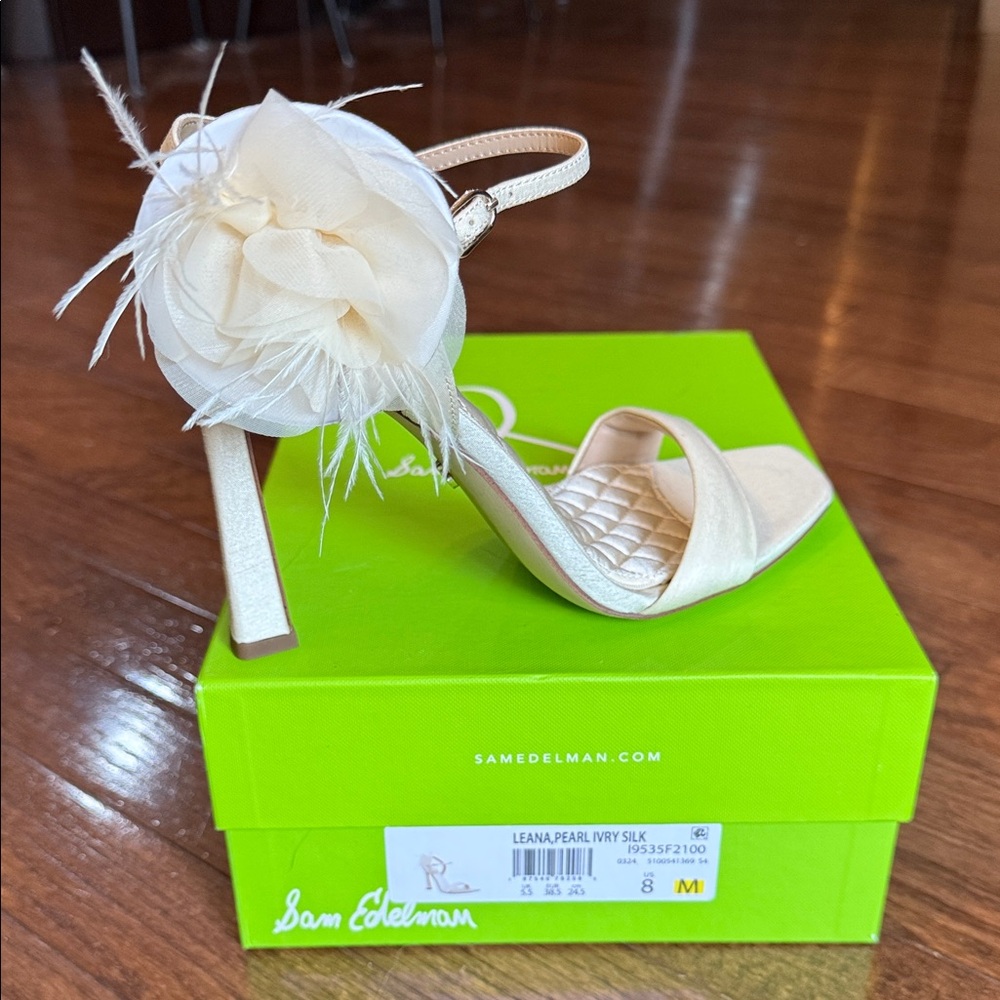 Sam Edelman Leana Pearl Ivory Silk Heels with Floral Detail